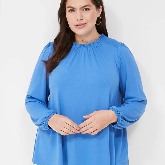 Women's Swing Crew-Neck Smocked-Shoulder Long Sleeve Top Lane Bryant - Picture 1 of 3